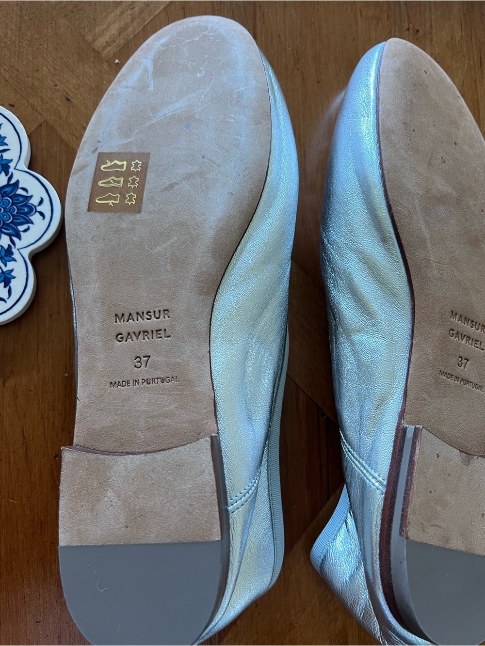 NWT Mansur Gavriel Silver Square Toe Ballerina Flats 37/7 - Picture 9 of 9